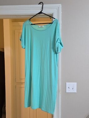 Mint Green T-Shirt Dress With Rolled Sleeves